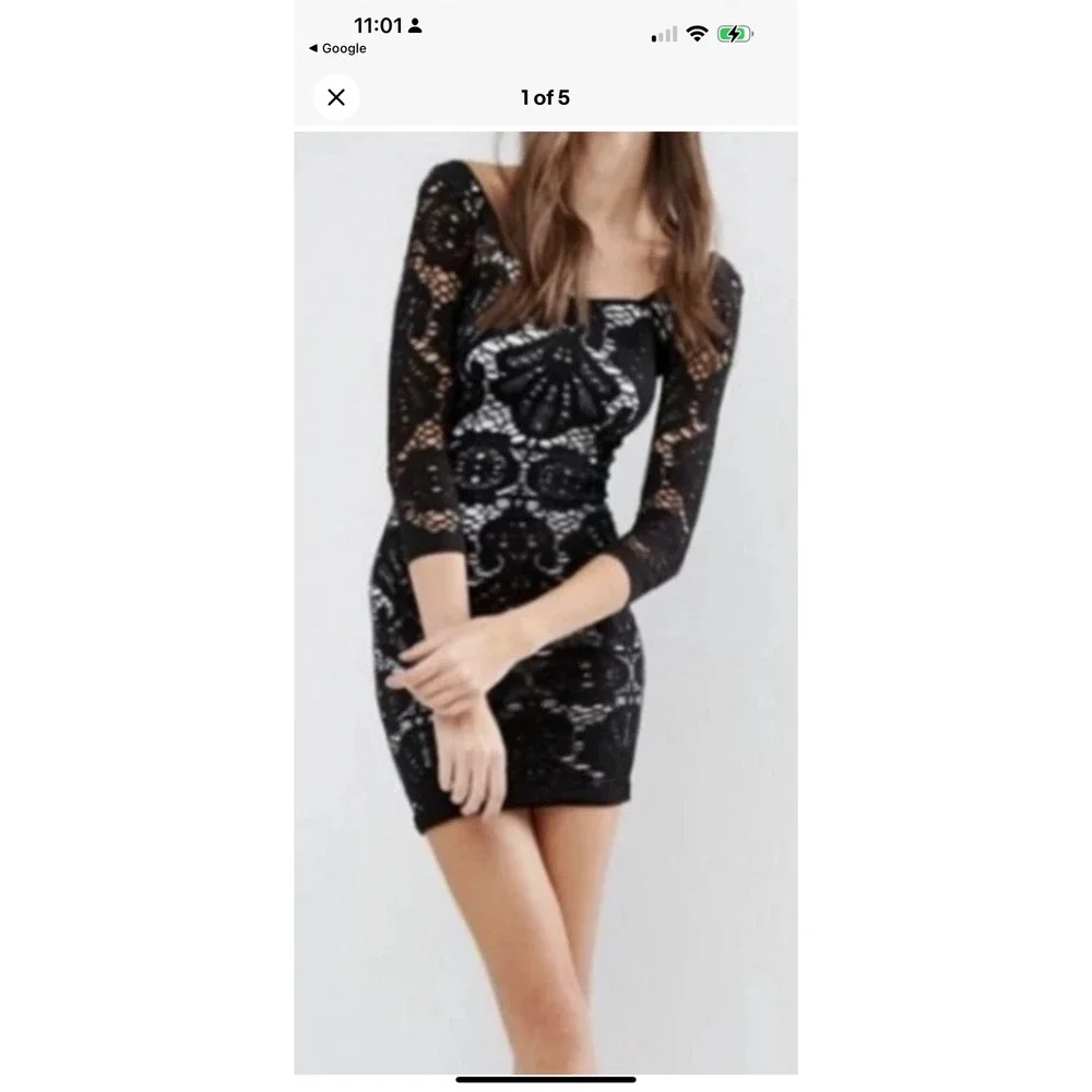 ND1 Free People Black Crochet Lace Bodycon Dress Party Cocktail‎ Evening